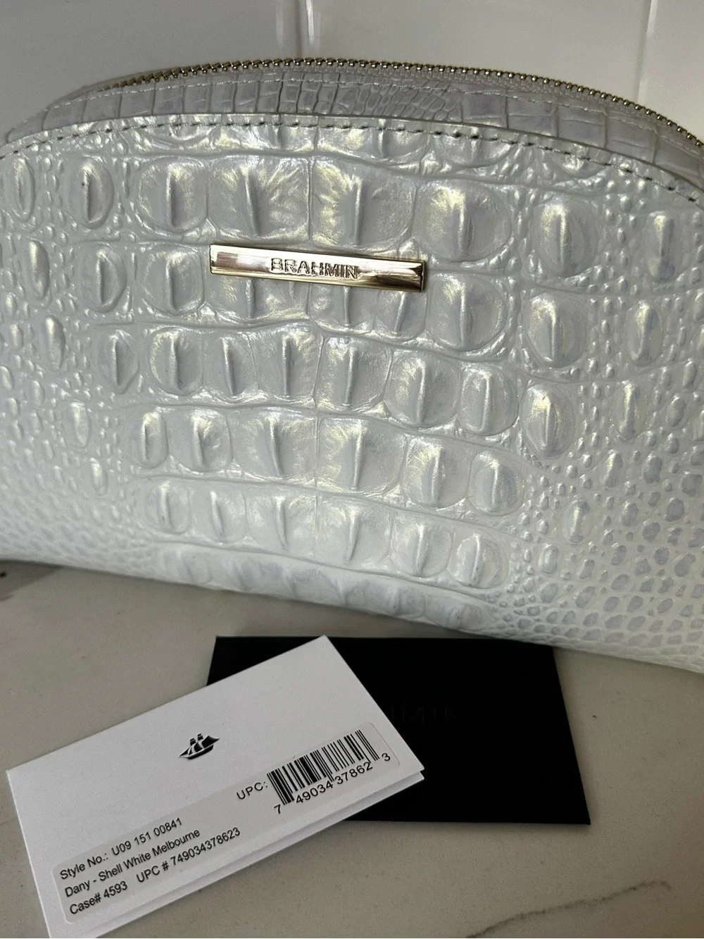 Brahmin  Dany White Shell Embossed Cosmetic Pouch Melbourne